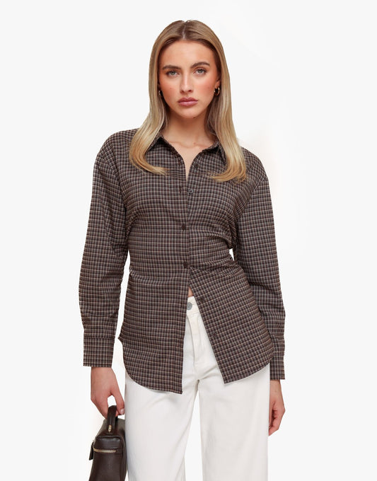 Bruine Ruiten Strik Op Rug - Blouse - Olivia & Kate