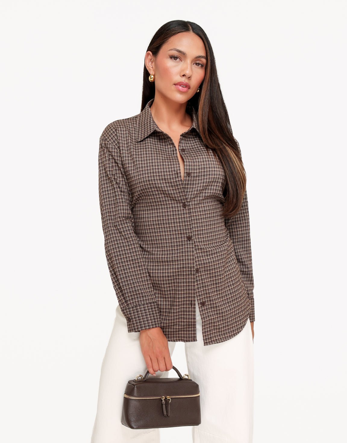 Bruine Ruiten Strik Op Rug - Blouse - Olivia & Kate