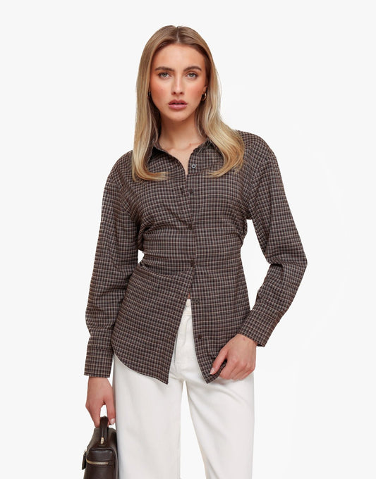 Bruine Ruiten Strik Op Rug - Blouse - Olivia & Kate