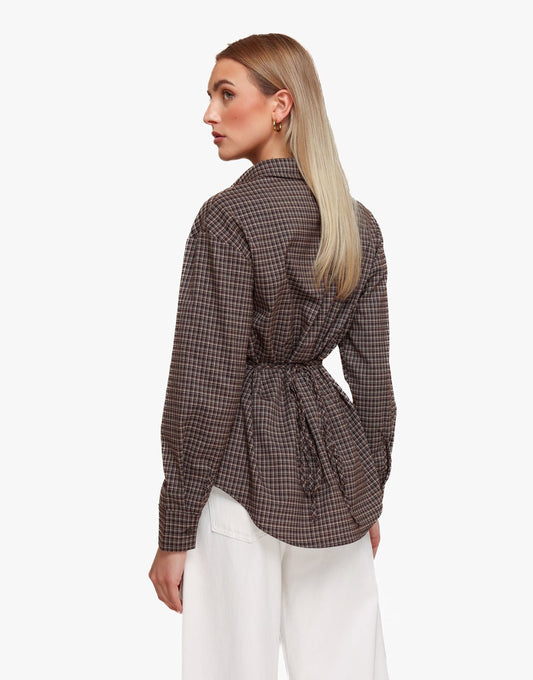 Bruine Ruiten Strik Op Rug - Blouse - Olivia & Kate