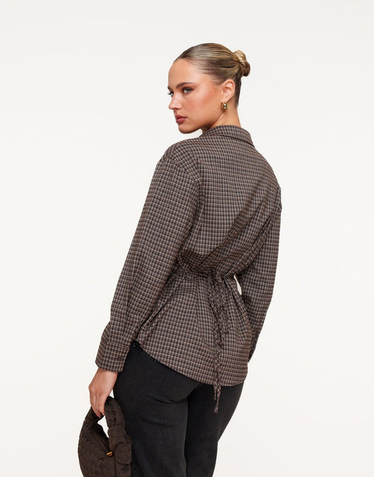 Bruine Ruiten Strik Op Rug - Blouse - Olivia & Kate