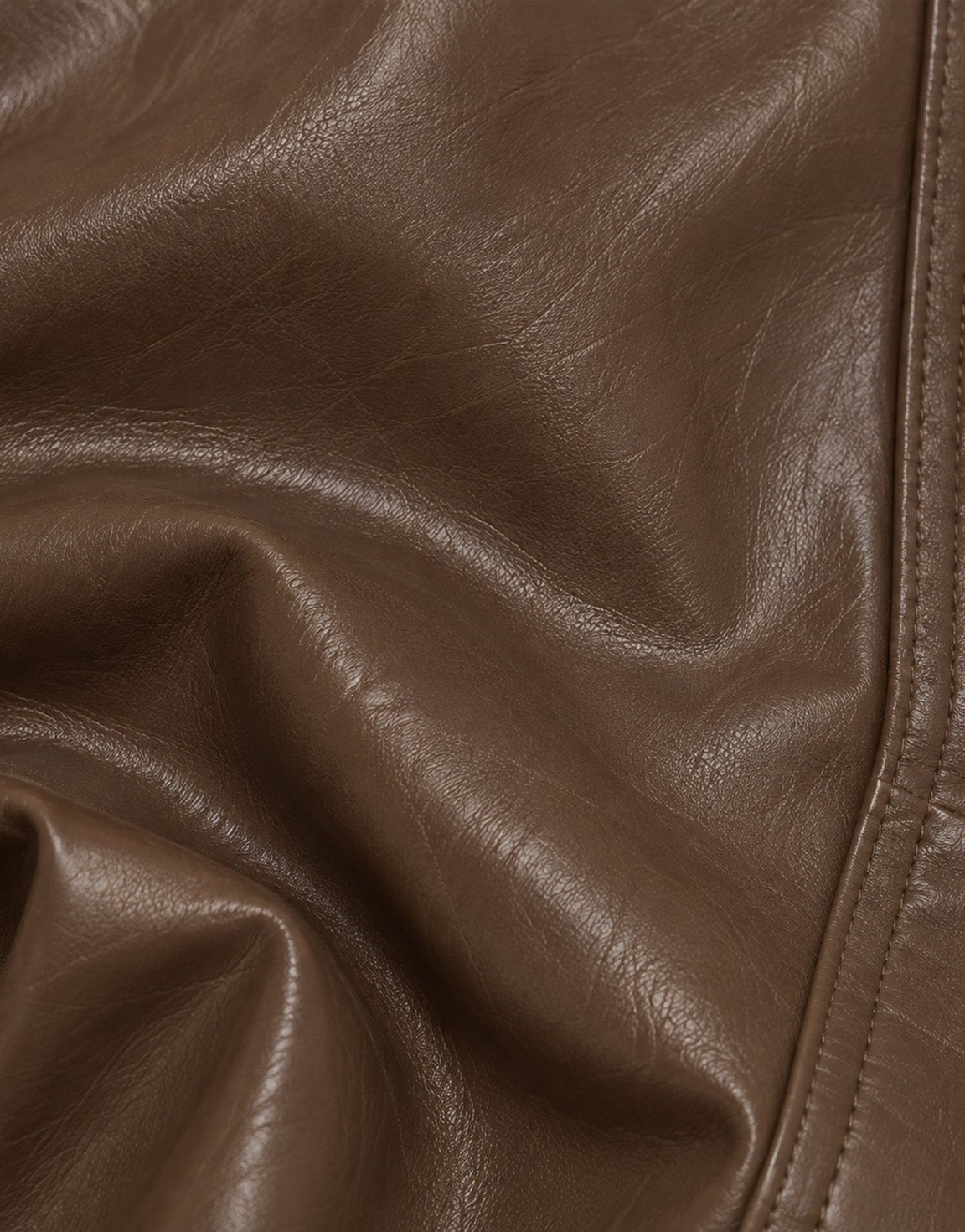 Bruine Soft PU Hoge Kraag - Jas - Olivia & Kate