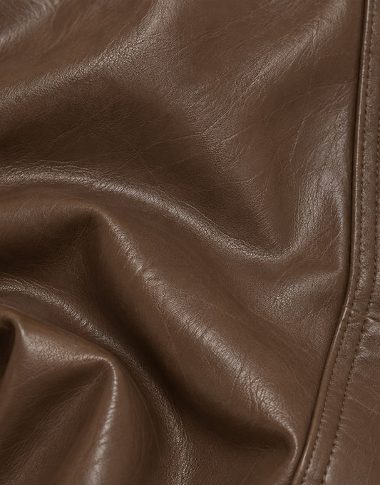 Bruine Soft PU Hoge Kraag - Jas - Olivia & Kate