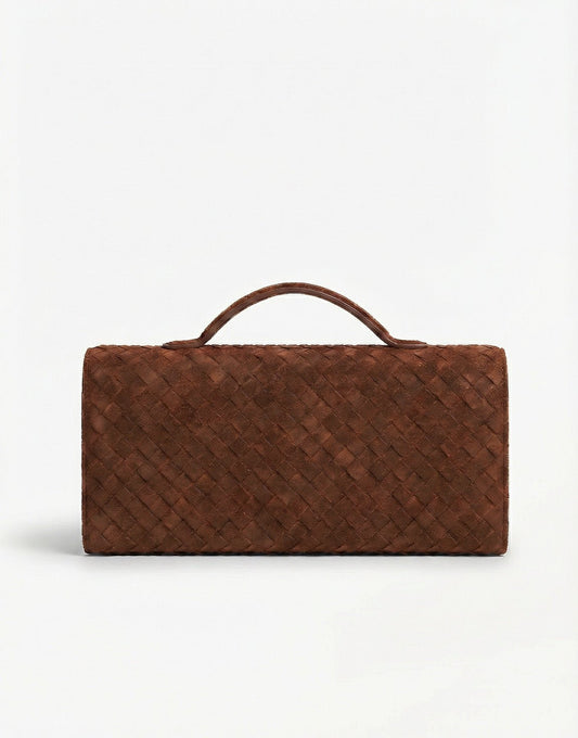 Bruine Suede Gouden Detail Clutch - Tas - Olivia & Kate