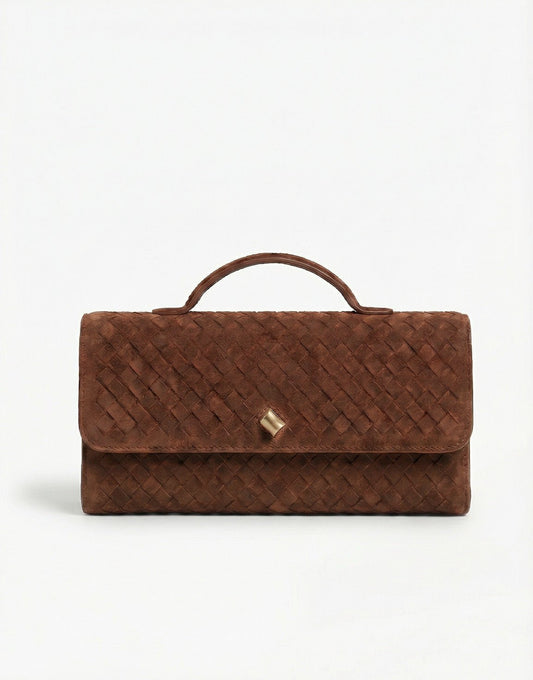 Bruine Suede Gouden Detail Clutch - Tas - Olivia & Kate