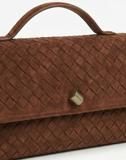 Bruine Suede Gouden Detail Clutch - Tas - Olivia & Kate