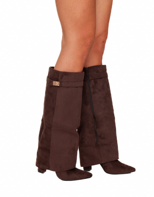 Bruine Suede Hoge Overlap Hak - Laarzen - Olivia & Kate