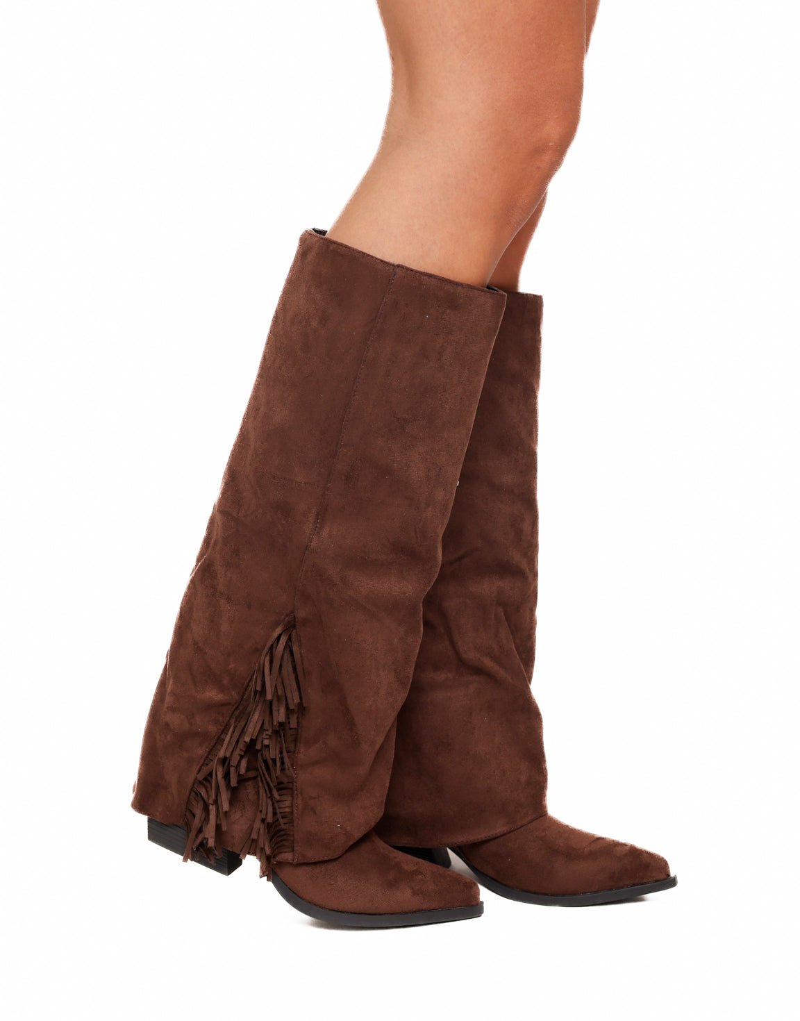 Bruine Suede Overlap Details Laarzen Olivia Kate Olivia Kate