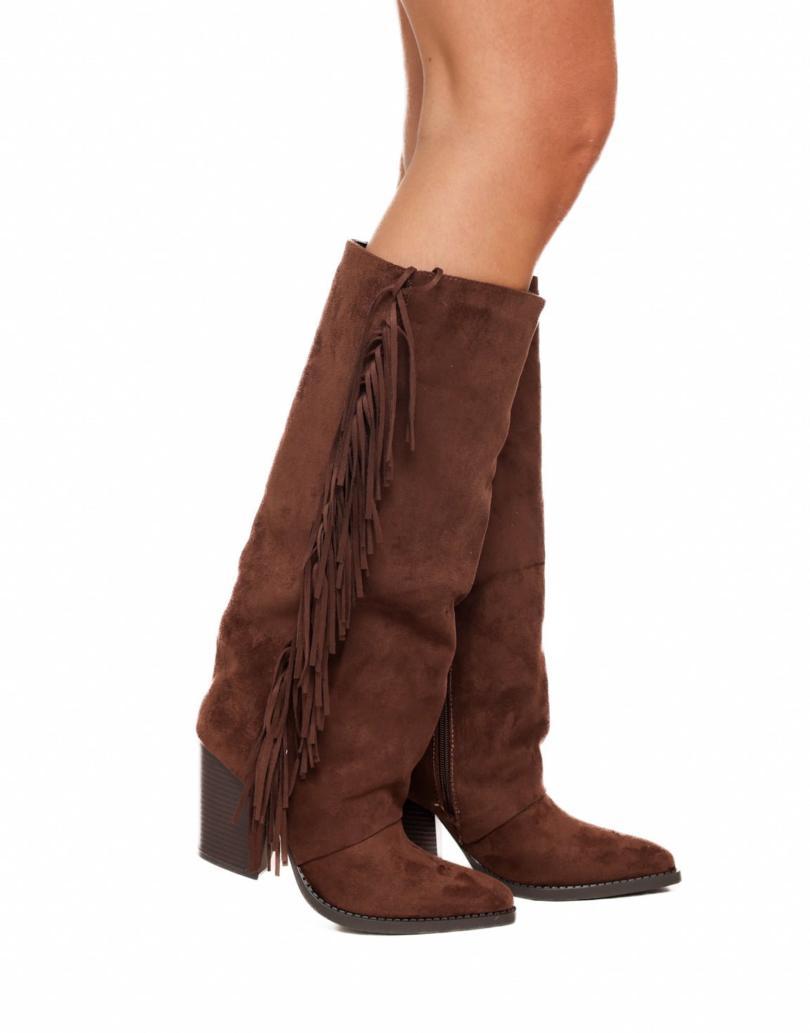 Bruine Suede Overlap Franjes - Laarzen - Olivia & Kate