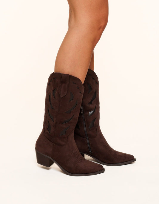 Bruine Suede PU Leren Cowboy - Laarzen - Olivia & Kate