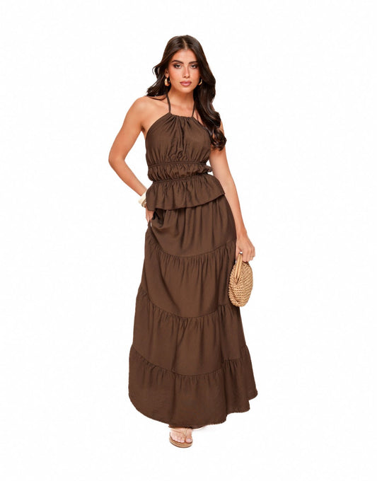 Bruine Wijde Maxi - Rok - Olivia & Kate