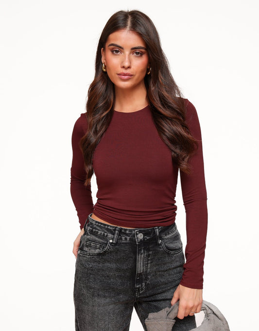 Burgundy Basic LS - Top - Olivia & Kate