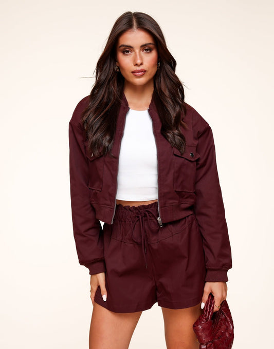 Burgundy Bomber Cropped - Jasje - Olivia & Kate