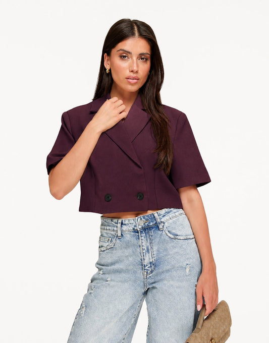 Burgundy Cropped SS - Blazer - Olivia & Kate