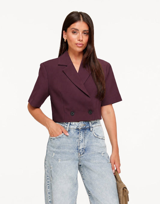 Burgundy Cropped SS - Blazer - Olivia & Kate