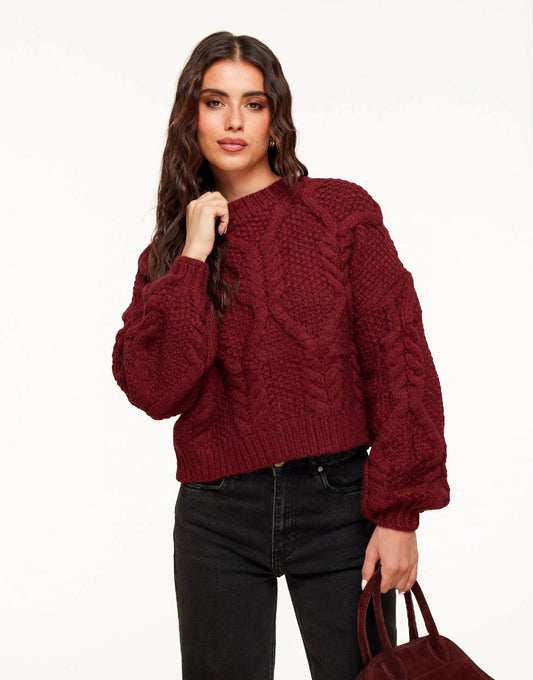 Burgundy Gebreide Kabel - Trui - Olivia & Kate