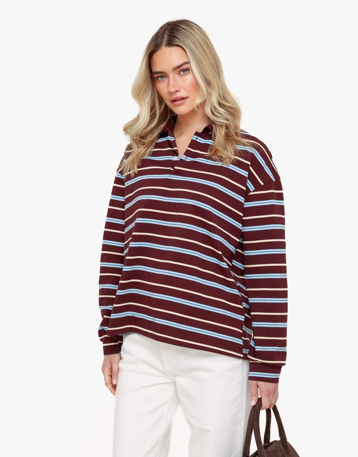 Burgundy Gestreepte Kraag - T-shirt - Olivia & Kate