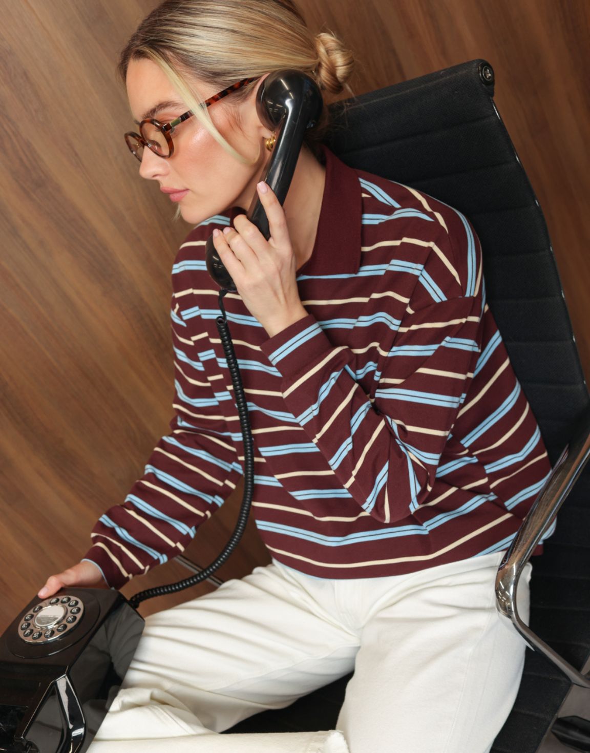 Burgundy Gestreepte Kraag - T-shirt - Olivia & Kate