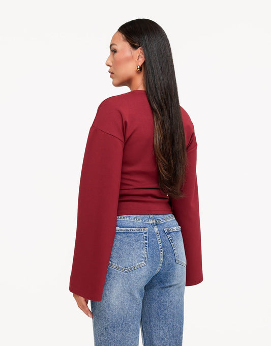 Burgundy Getailleerde Wijde Mouwen LS - Top - Olivia & Kate