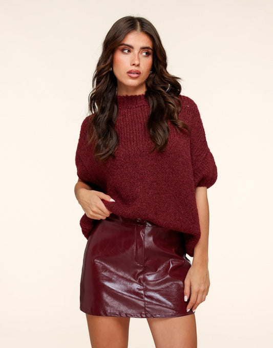 Burgundy Glanzende PU Leren - Rok - Olivia & Kate