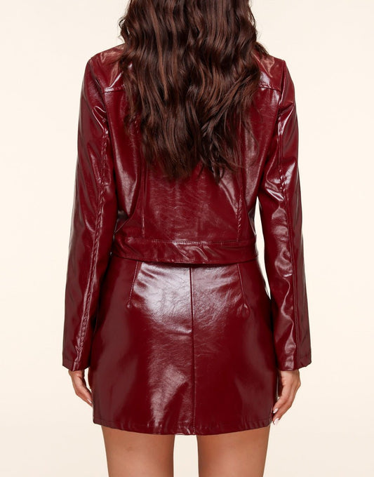 Burgundy Glanzende PU Leren - Rok - Olivia & Kate