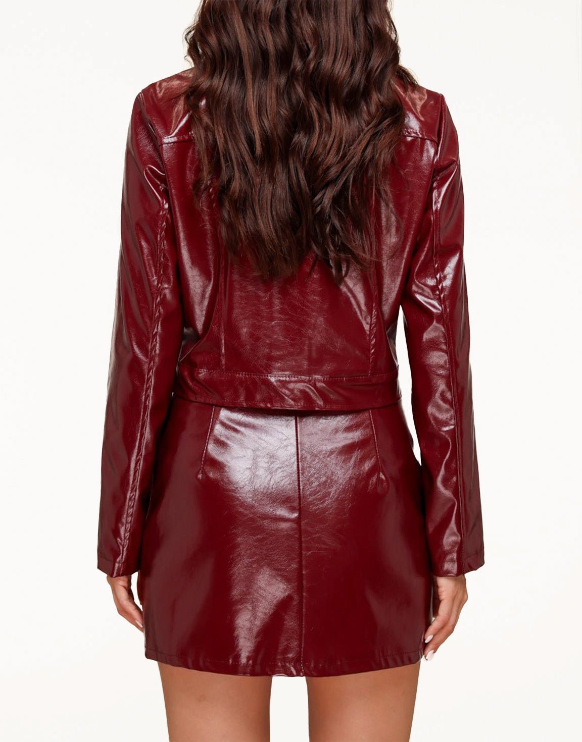 Burgundy Glanzende PU Leren - Rok - Olivia & Kate