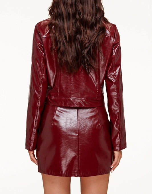 Burgundy Glanzende PU Leren - Rok - Olivia & Kate