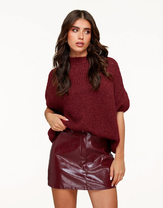 Burgundy Glanzende PU Leren - Rok - Olivia & Kate