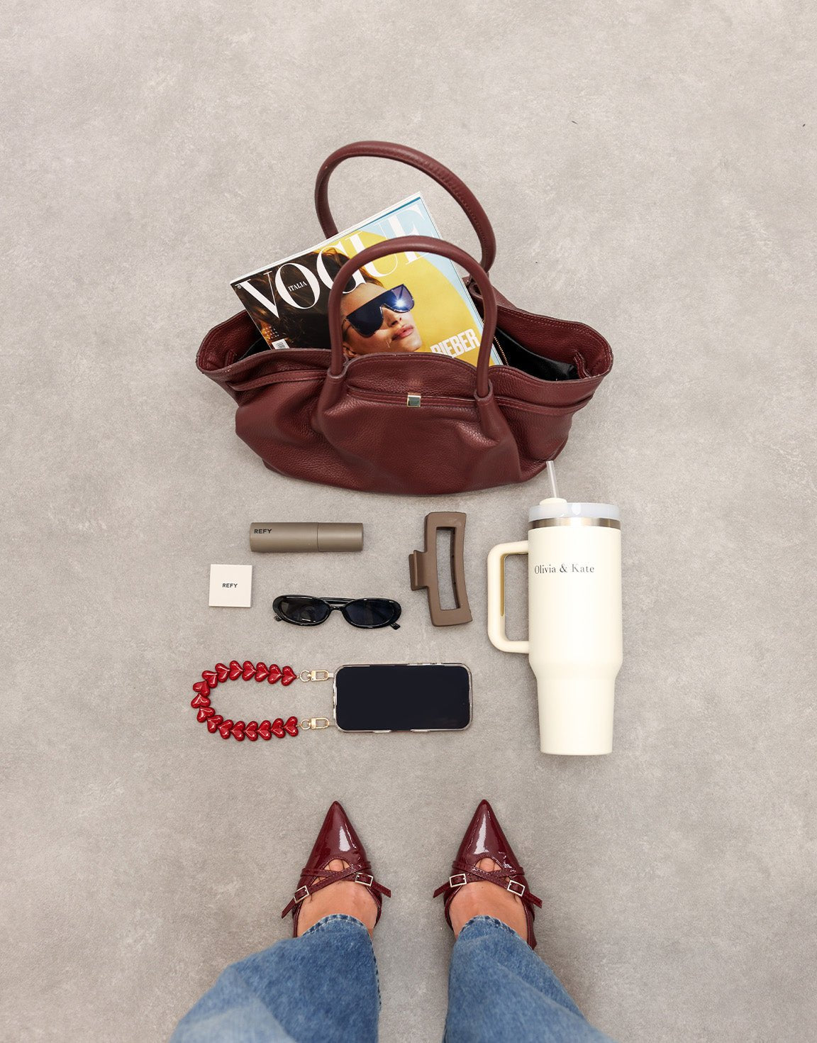 Burgundy Grote Leren Shopper - Tas - Olivia & Kate