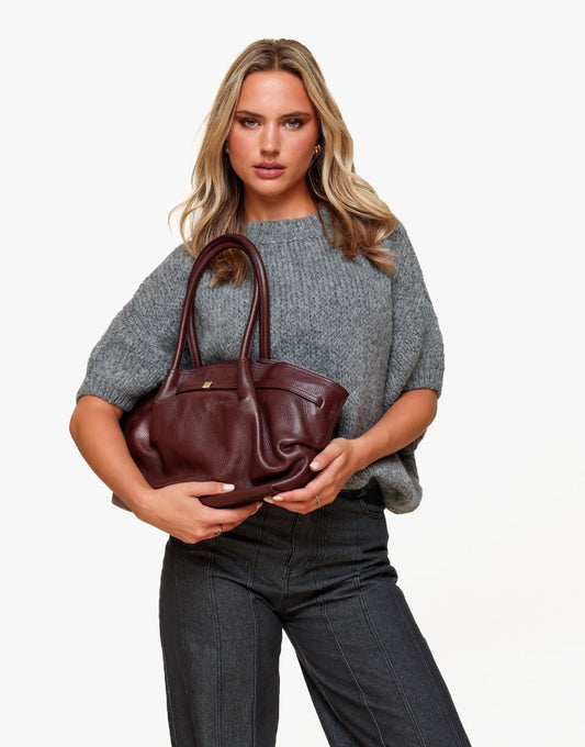 Burgundy Grote Leren Shopper - Tas - Olivia & Kate