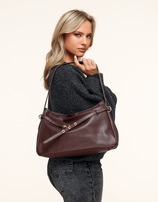 Burgundy Leren Vierkante - Tas - Olivia & Kate