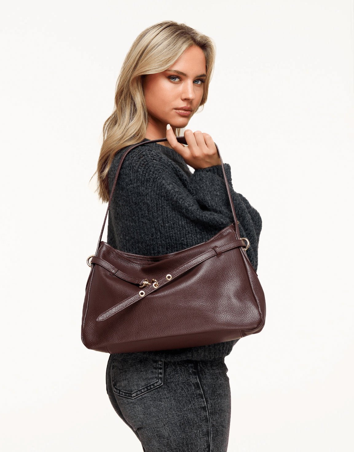 Burgundy Leren Vierkante - Tas - Olivia & Kate