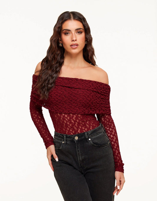 Burgundy Omgeslagen Off Shoulder - Top - Olivia & Kate