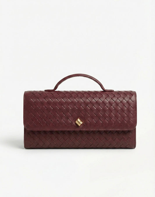 Burgundy PU Gouden Detail Clutch - Tas - Olivia & Kate