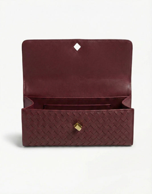 Burgundy PU Gouden Detail Clutch - Tas - Olivia & Kate