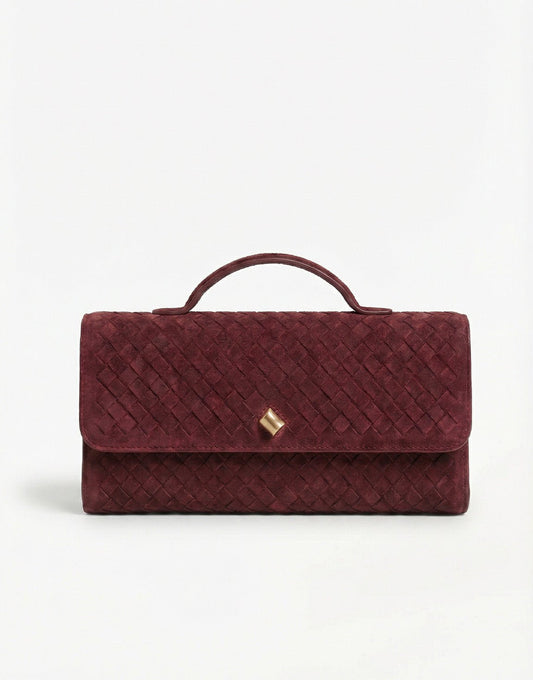 Burgundy Suede Gouden Detail Clutch - Tas - Olivia & Kate