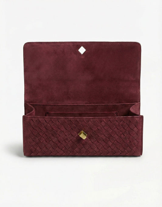 Burgundy Suede Gouden Detail Clutch - Tas - Olivia & Kate