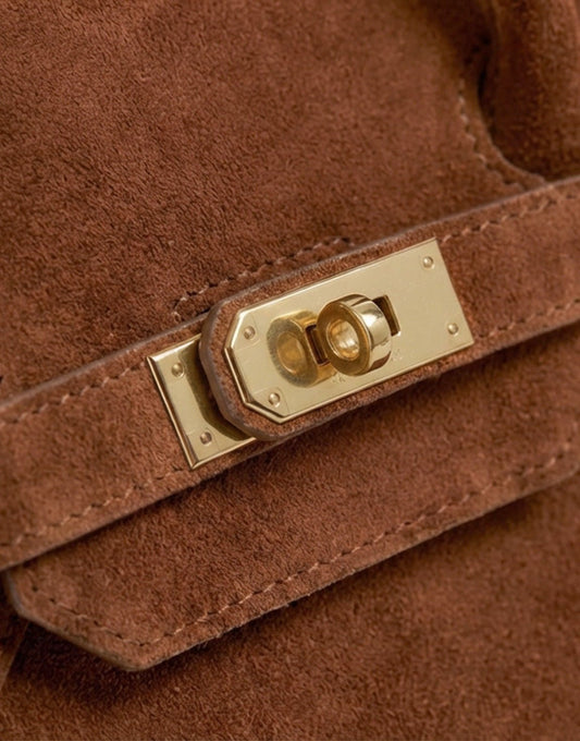 Camel Grote Suede Gouden Detail - Tas - Olivia & Kate
