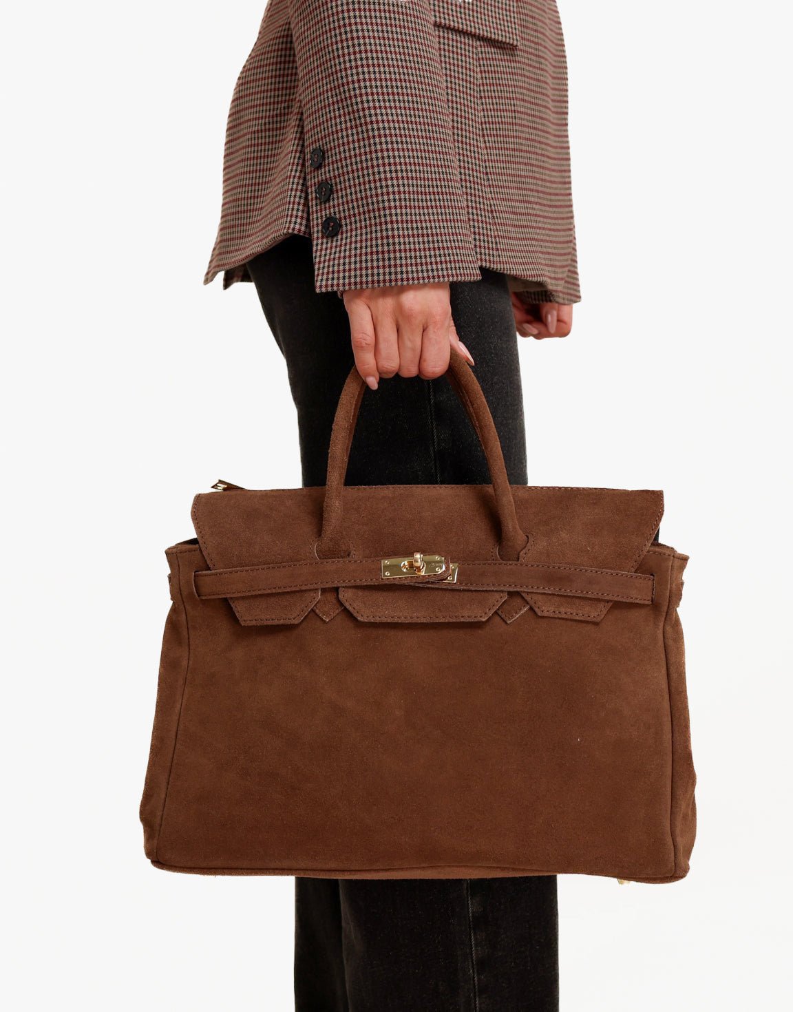 Camel Grote Suede Gouden Detail - Tas - Olivia & Kate