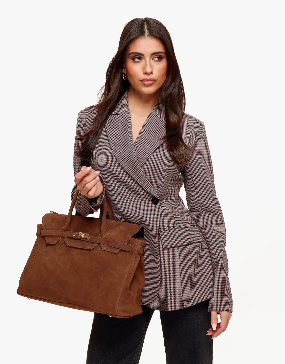 Camel Grote Suede Gouden Detail - Tas - Olivia & Kate