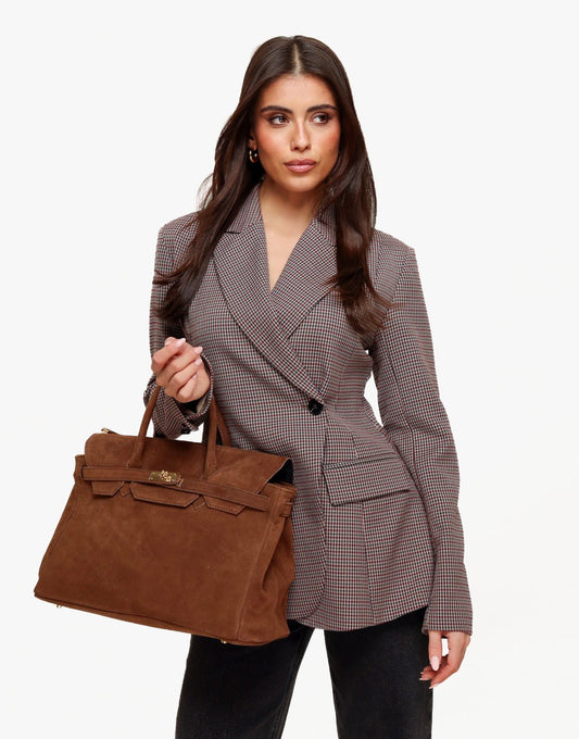 Camel Grote Suede Gouden Detail - Tas - Olivia & Kate