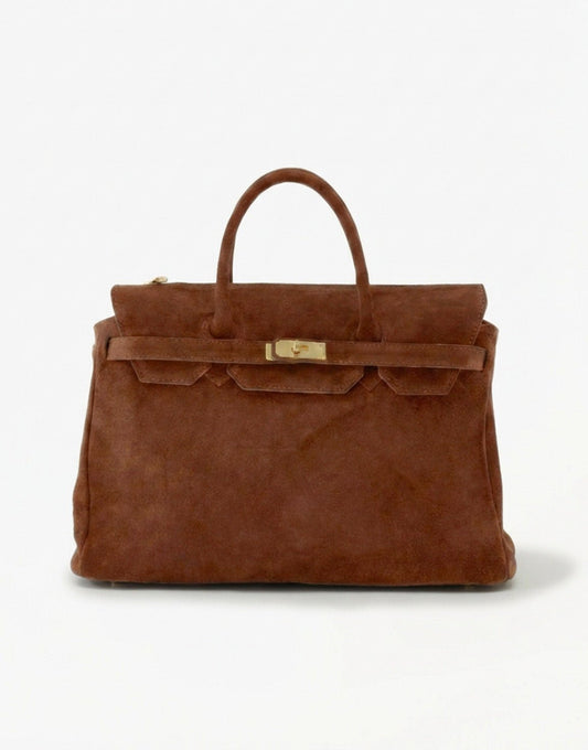 Camel Grote Suede Gouden Detail - Tas - Olivia & Kate