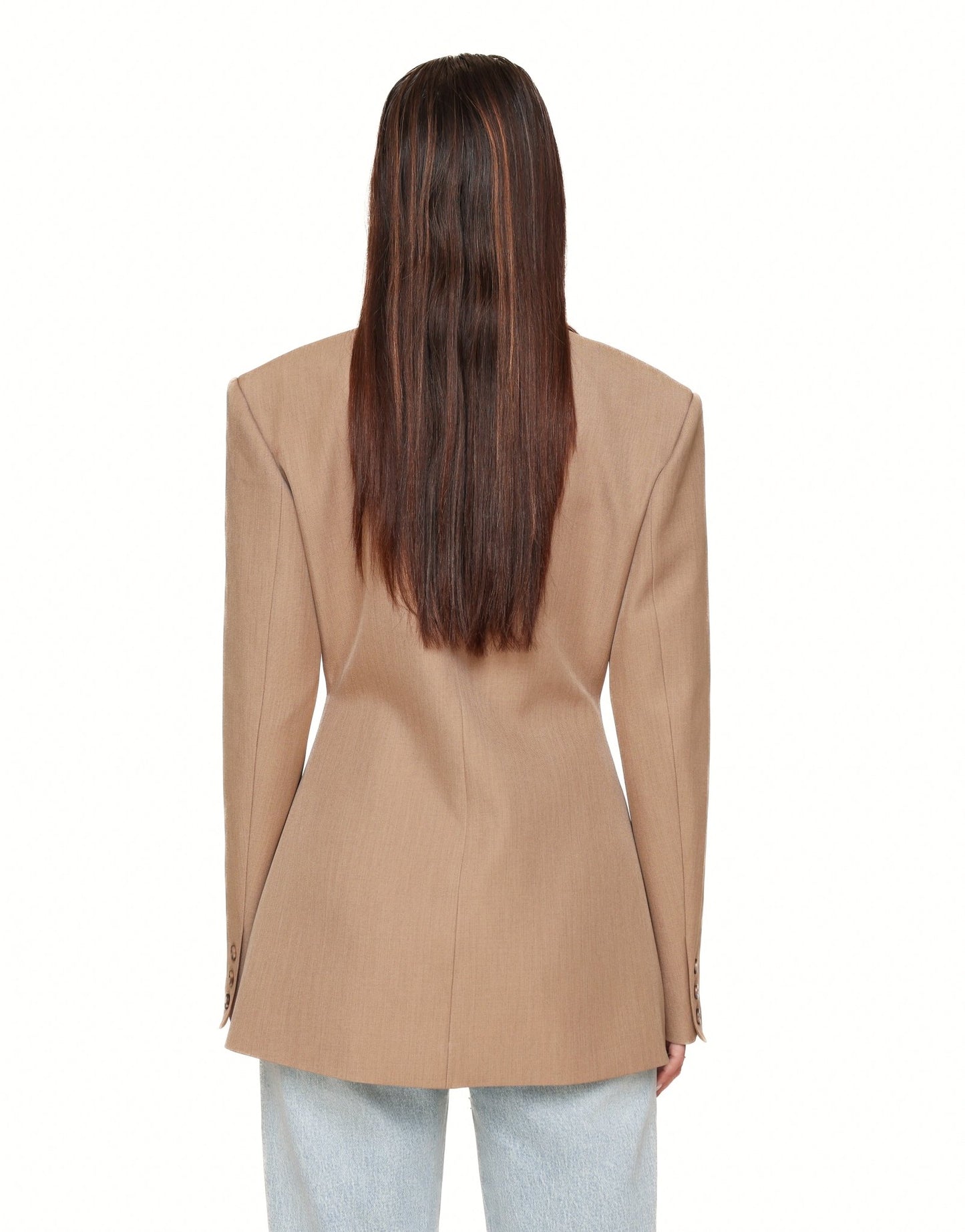 Camel Lange Getailleerde - Blazer - Olivia & Kate