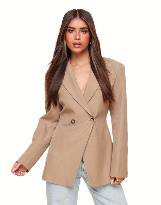 Camel Lange Getailleerde - Blazer - Olivia & Kate