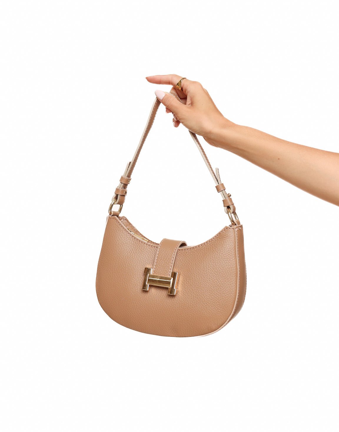 Camel Ovale Gouden Detail - Handtas - Olivia & Kate