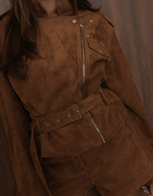 Camel Suede Biker - Jas - Olivia & Kate