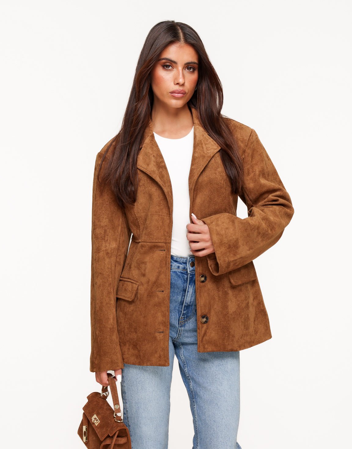 Camel Suede - Blazer - Olivia & Kate