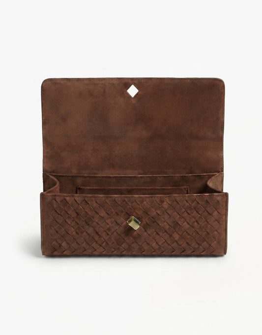 Camel Suede Gouden Detail Clutch - Tas - Olivia & Kate