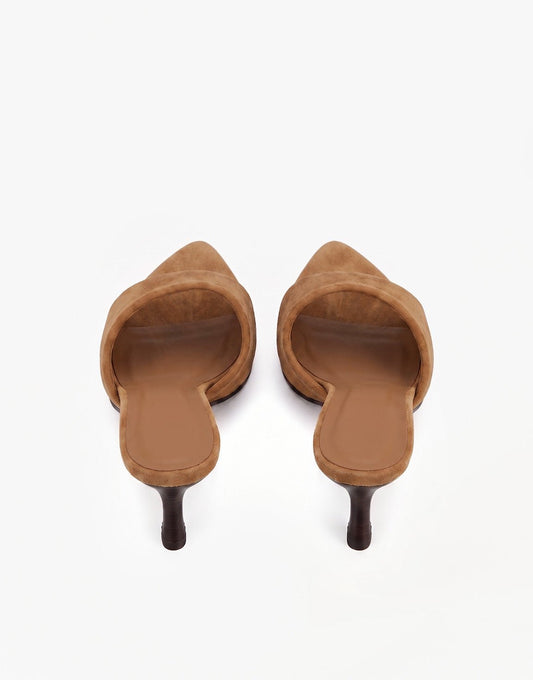 Camel Suede Open Teen Spits - Hakken - Olivia & Kate