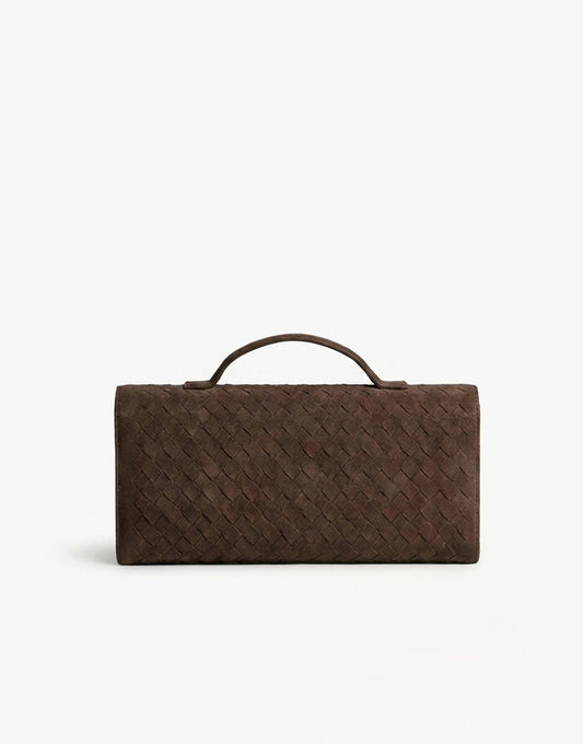 Coffee Suede Gouden Detail Clutch - Tas - Olivia & Kate